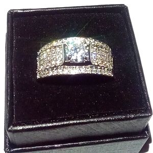 Men's Sterling Plated Size 10 Sparkly AAA CZ Iced Out Wedding  Cocktail Ring